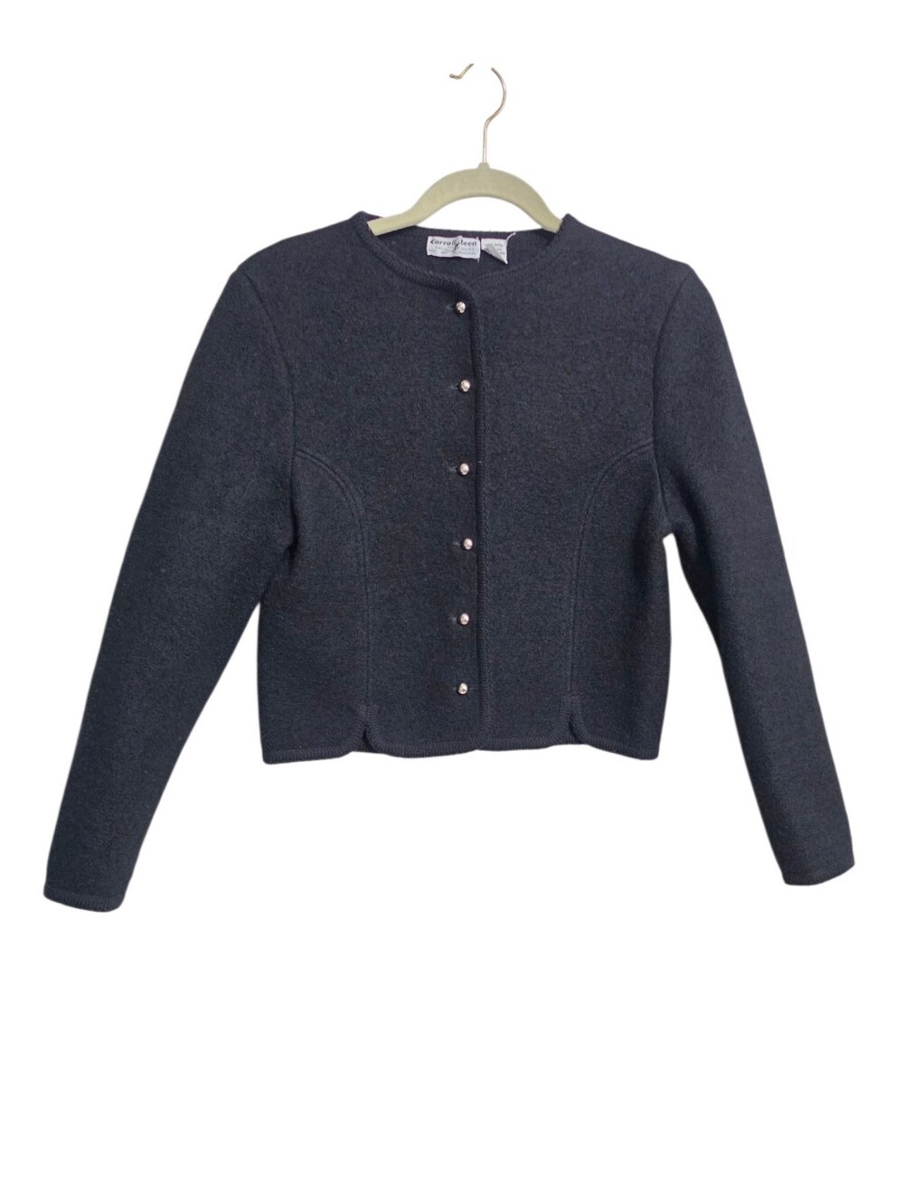 Vintage Black Wool Cardigan Sweater 10 Old Money Preppy Equestrian Academia